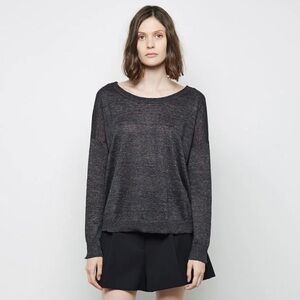 Rag & Bone Relaxed Linen Josie Sweater Fine Knit Marled in Charcoal Size S